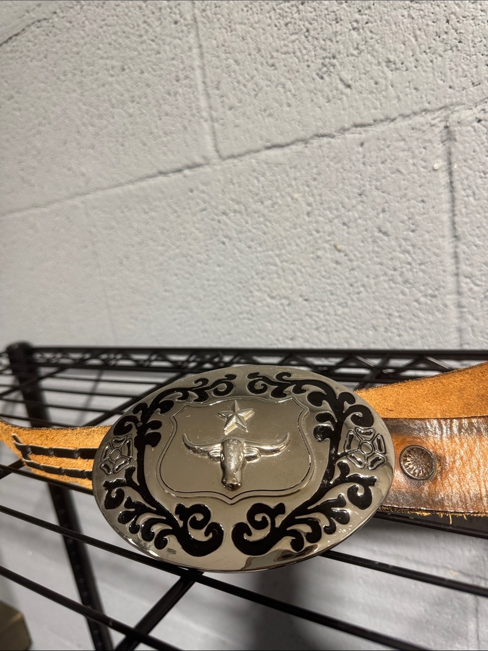 Brown Leather Western Belt with Ornate Silver Buckle